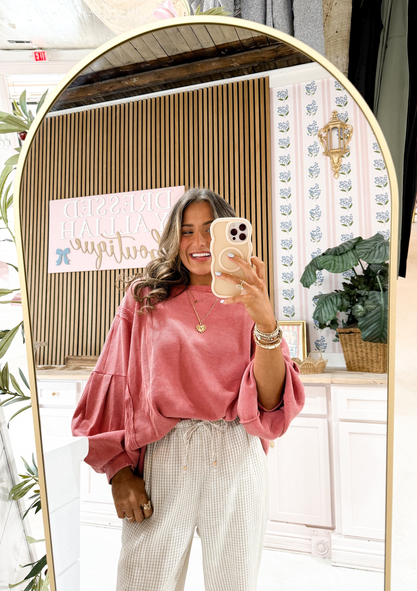 Waffle knit oversized top