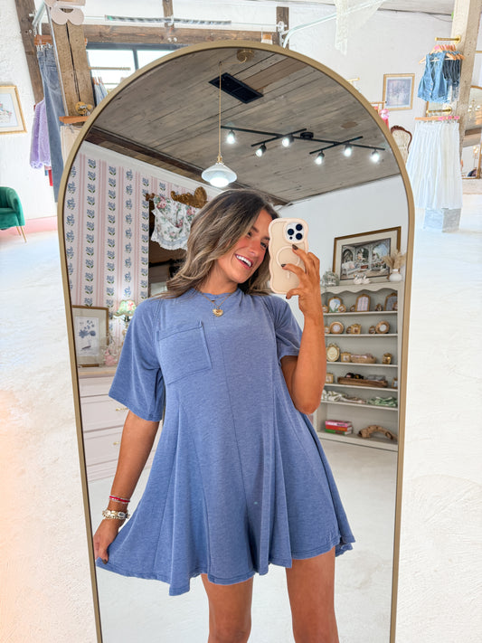 blue front pocket romper