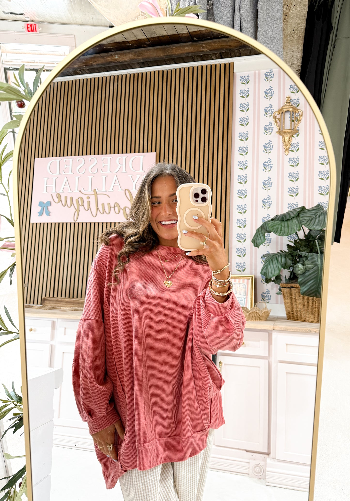 Waffle knit oversized top