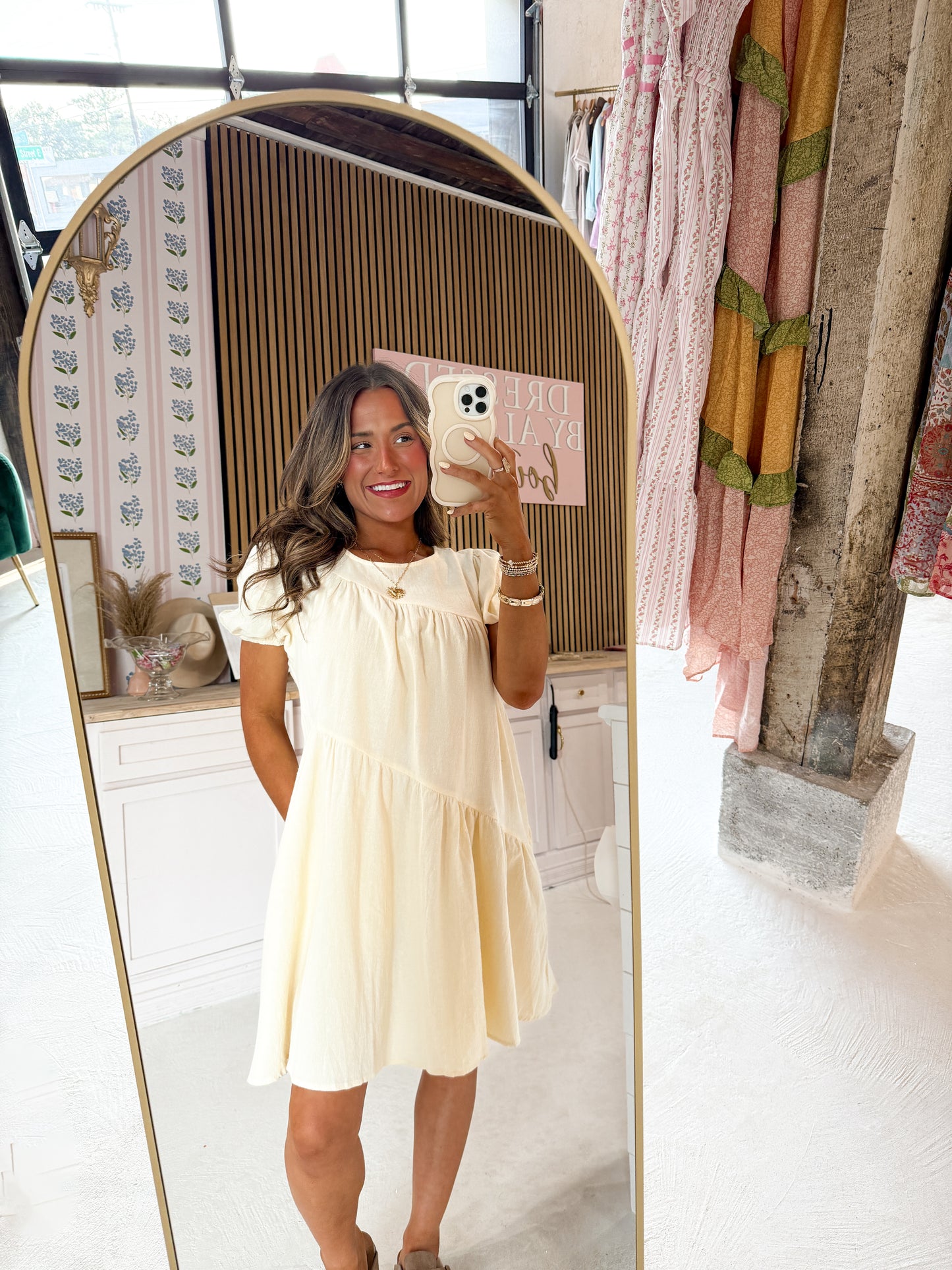cream mini dress