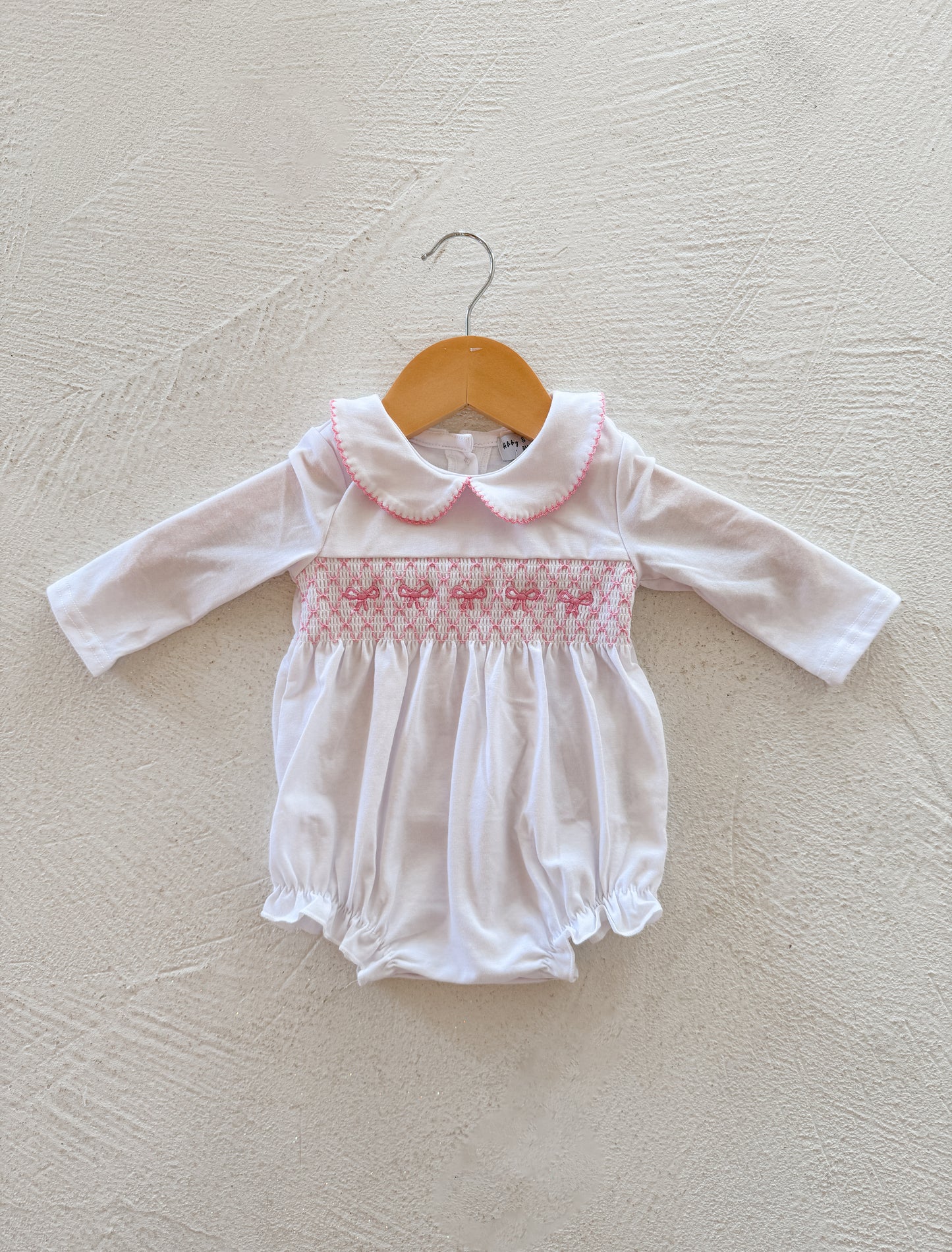pink bow smocked bubble