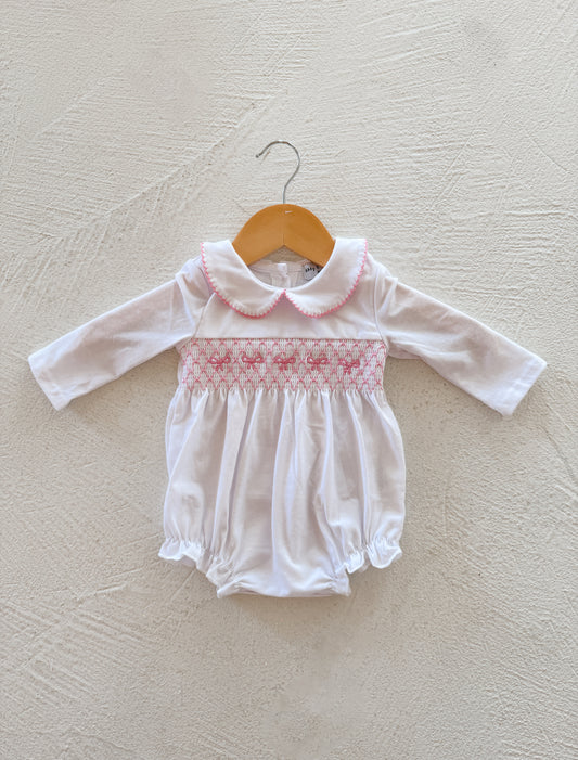 pink bow smocked bubble