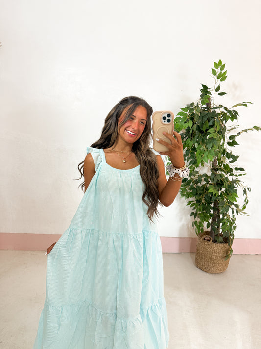 Sea blue gingham maxi dress