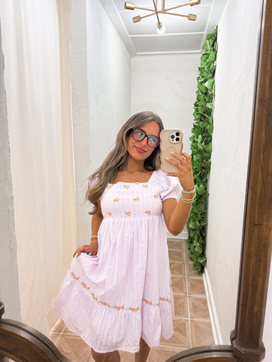 Lavender ditsy mini dress