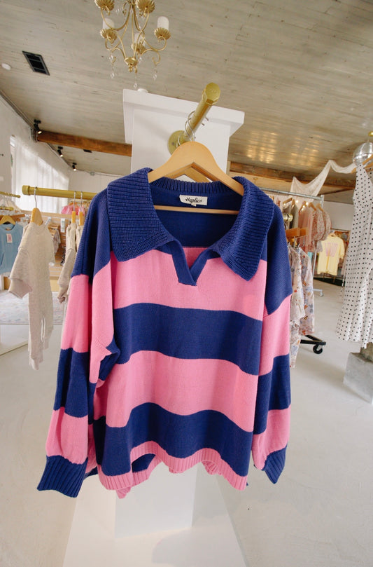 cobalt blue stripe colorblock knit top | curvy