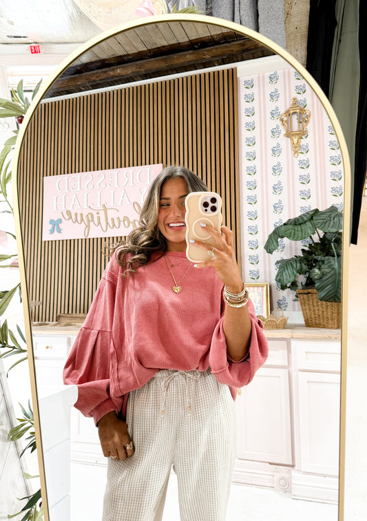 Waffle knit oversized top
