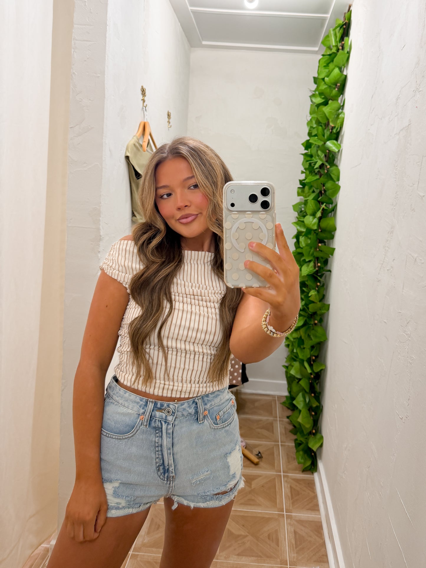 stripe off shoulder top
