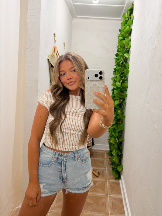 stripe off shoulder top