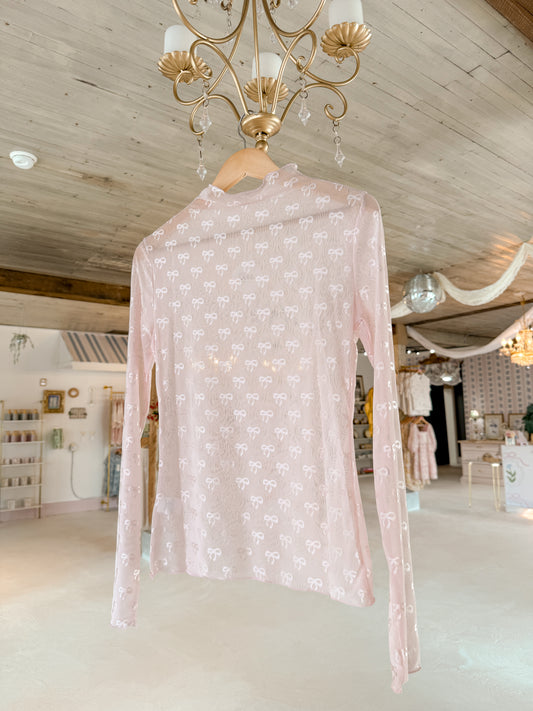 mesh bow turtle neck