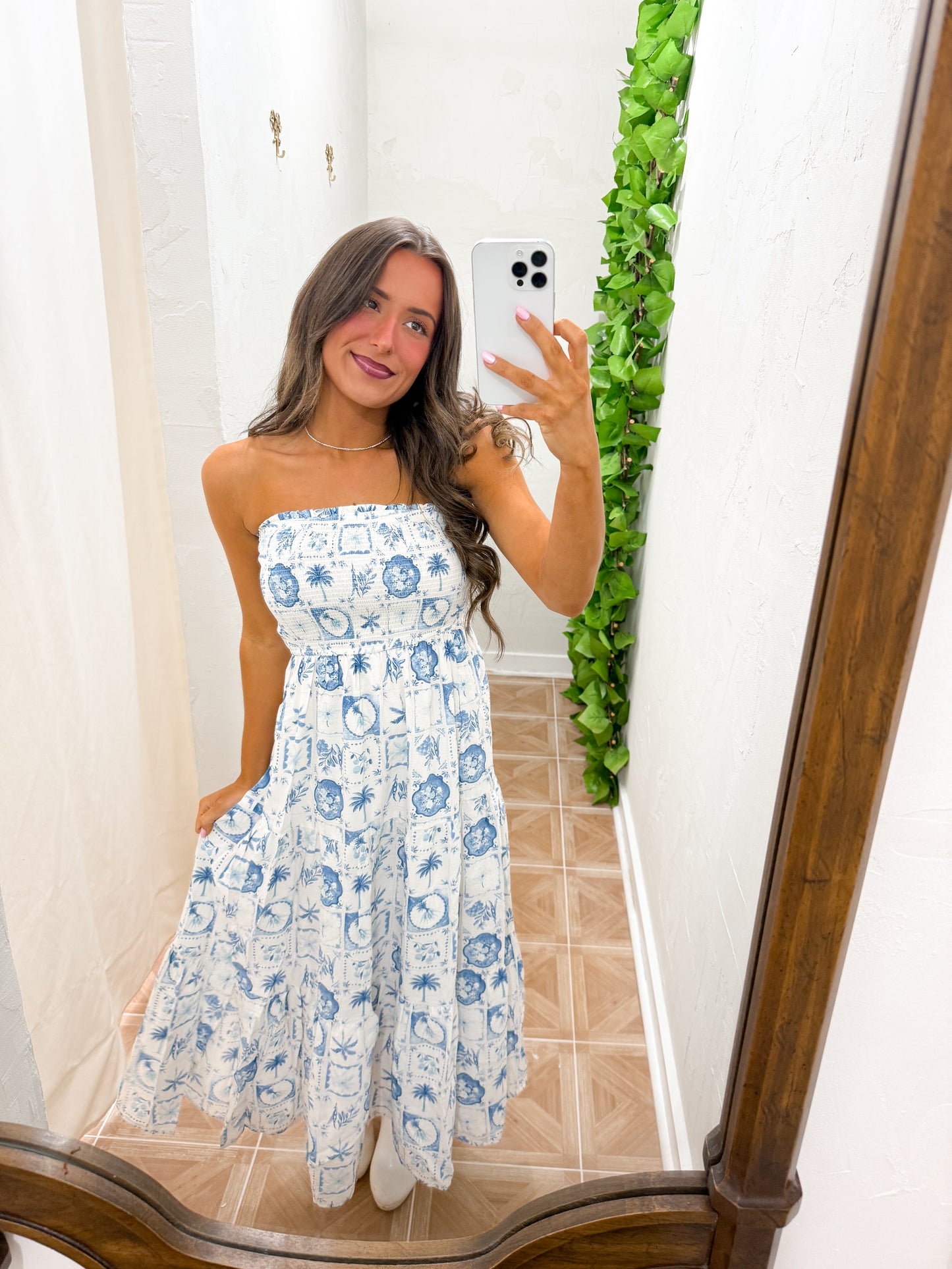 Seashell smocked midi dress