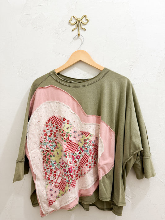 sage patchwork shirt