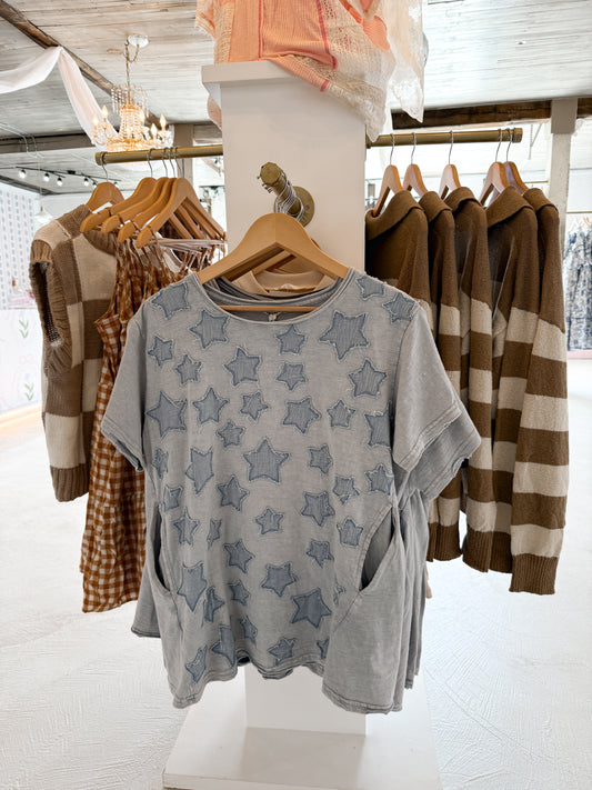 star patchwork shirt with pockets
