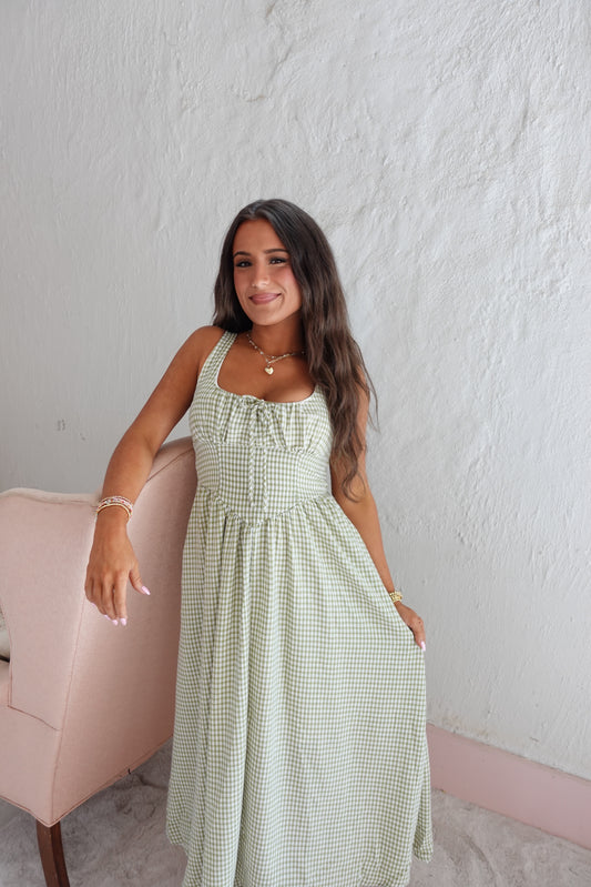 Gingham corset midi dress
