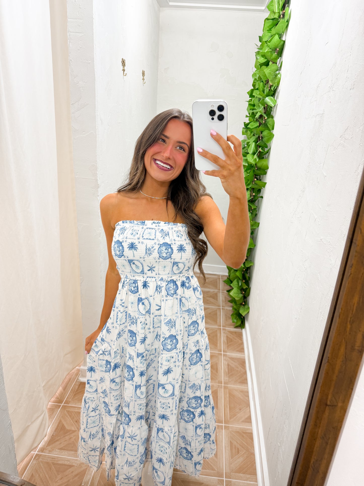 Seashell smocked midi dress
