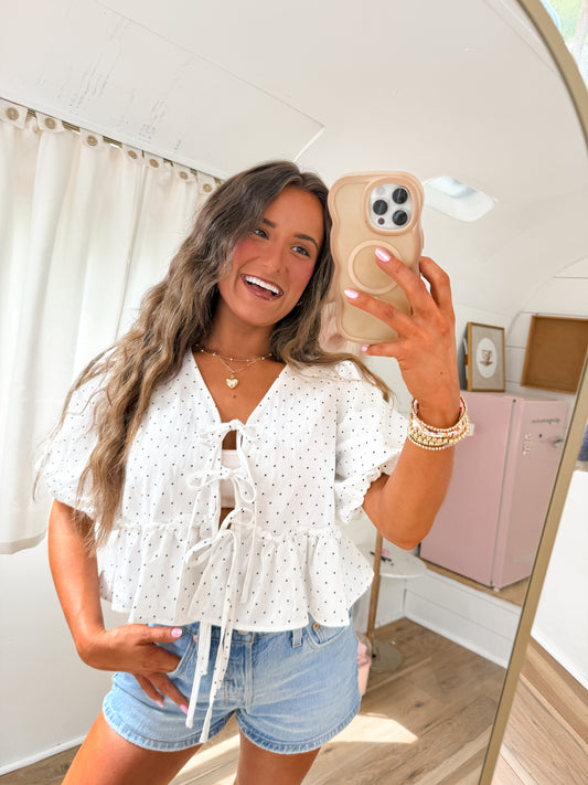 polka dot bubble sleeve top
