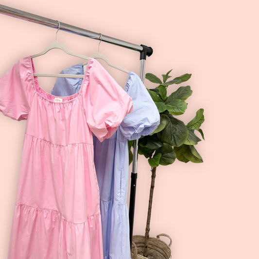 tessa maxi dress | baby pink + blue