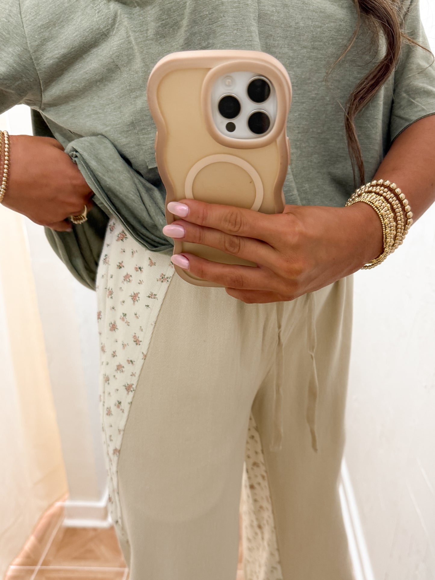 Floral wide leg denim pants