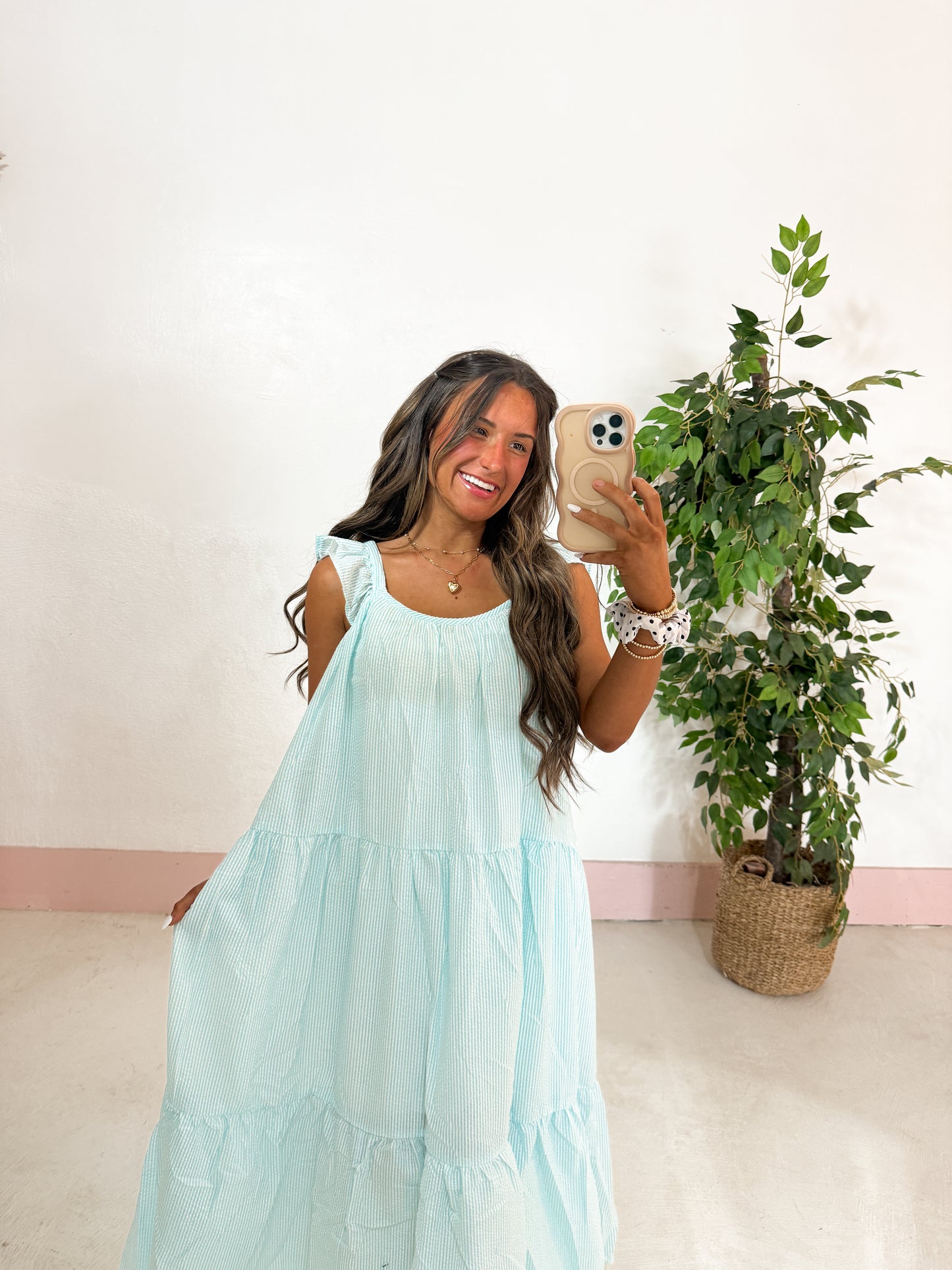 Sea blue gingham maxi dress