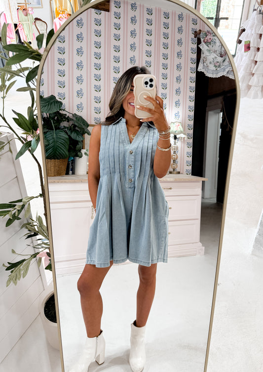 washed denim romper