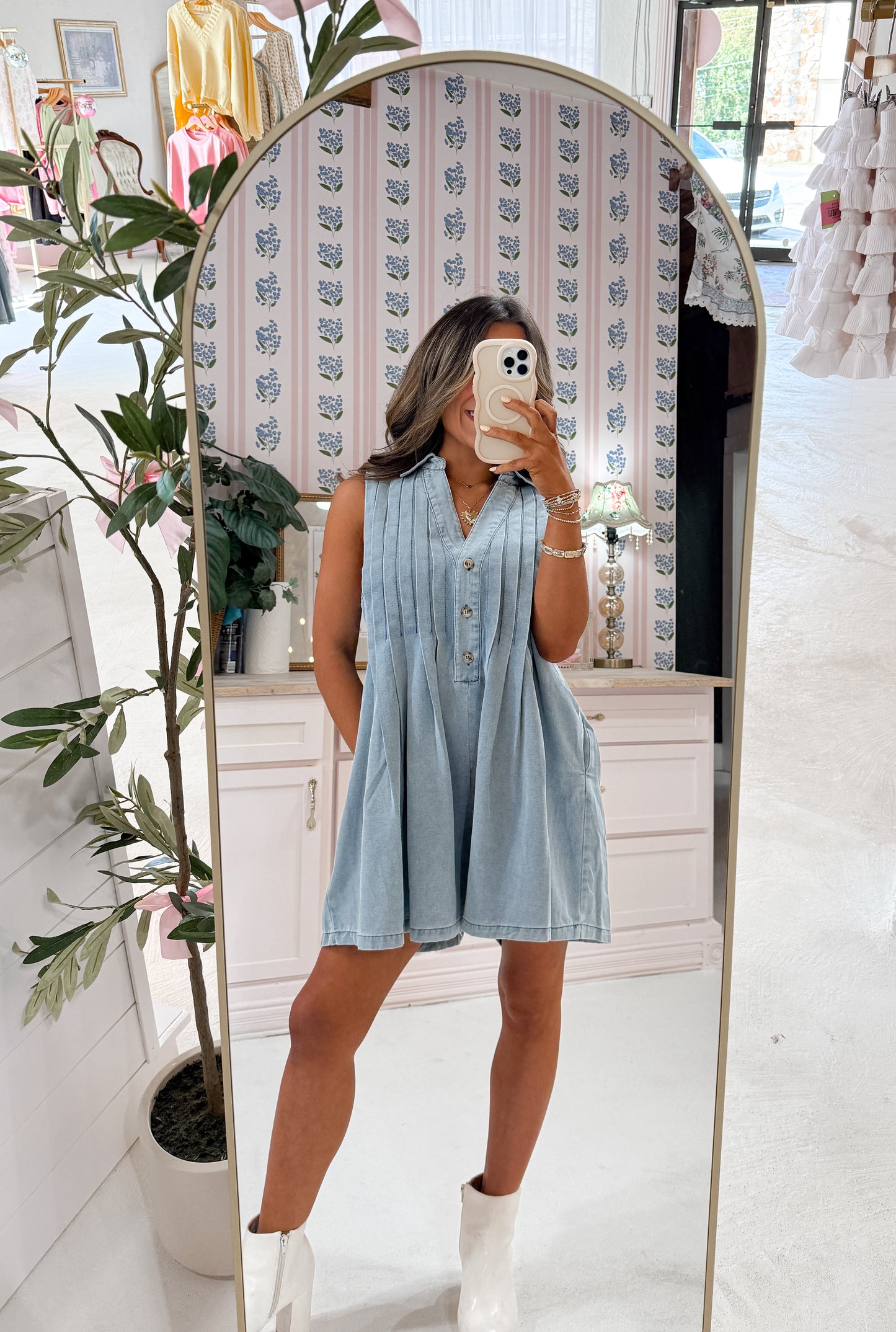 washed denim romper