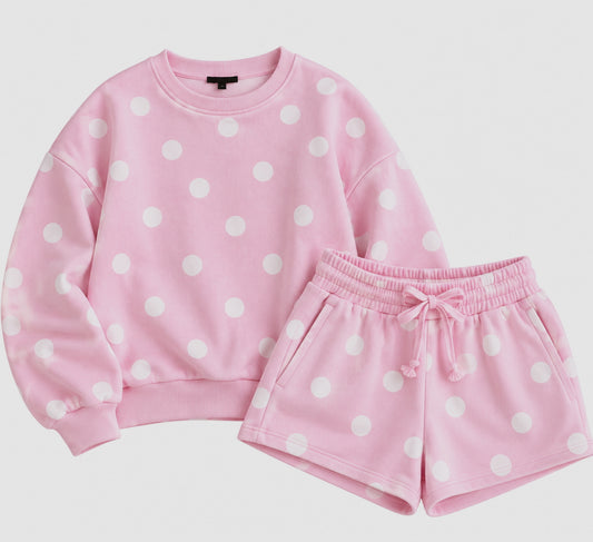 Paislee pink polka dot set