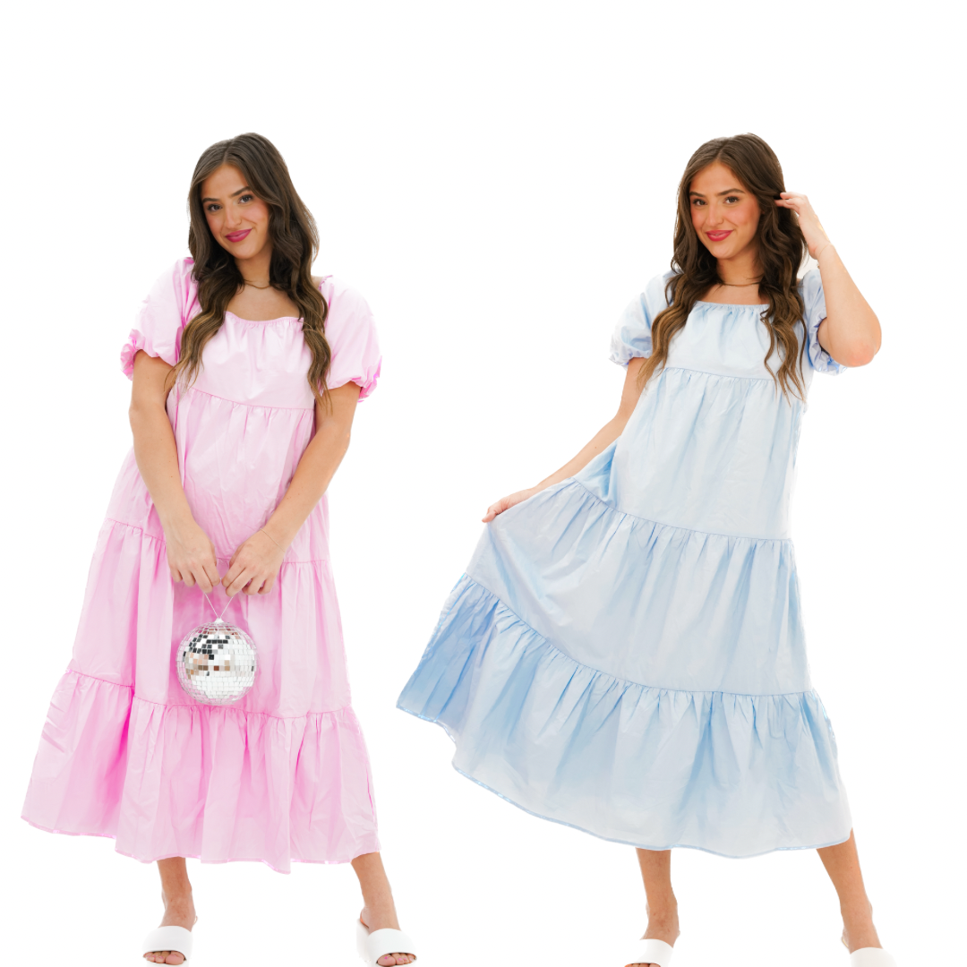 tessa maxi dress baby pink + blue Dressed By Alliah